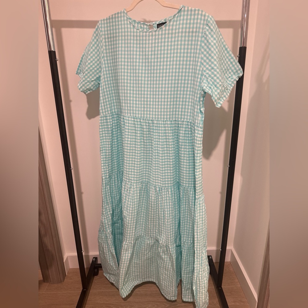 Boohoo Aqua Gingham Maxi Dress